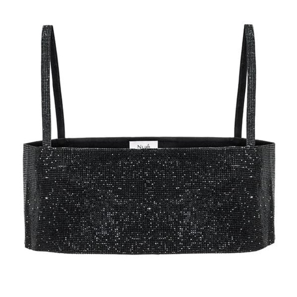 NWT Nue Nué Studio Black Rhinestone Crystal Embellished Charlotte Crop Top